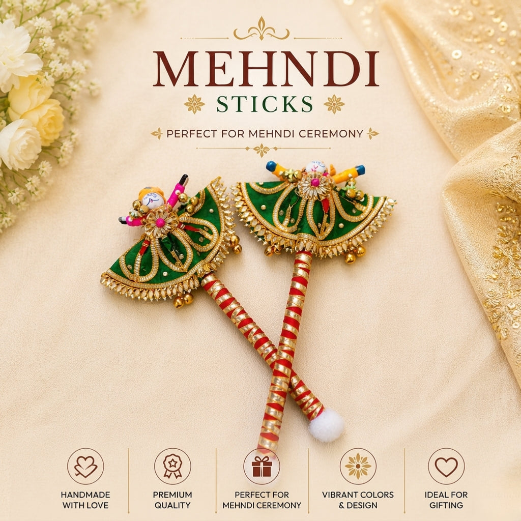 Mehndi Ceremony Platter & Sticks Set – Traditional Wedding Decor Accessories