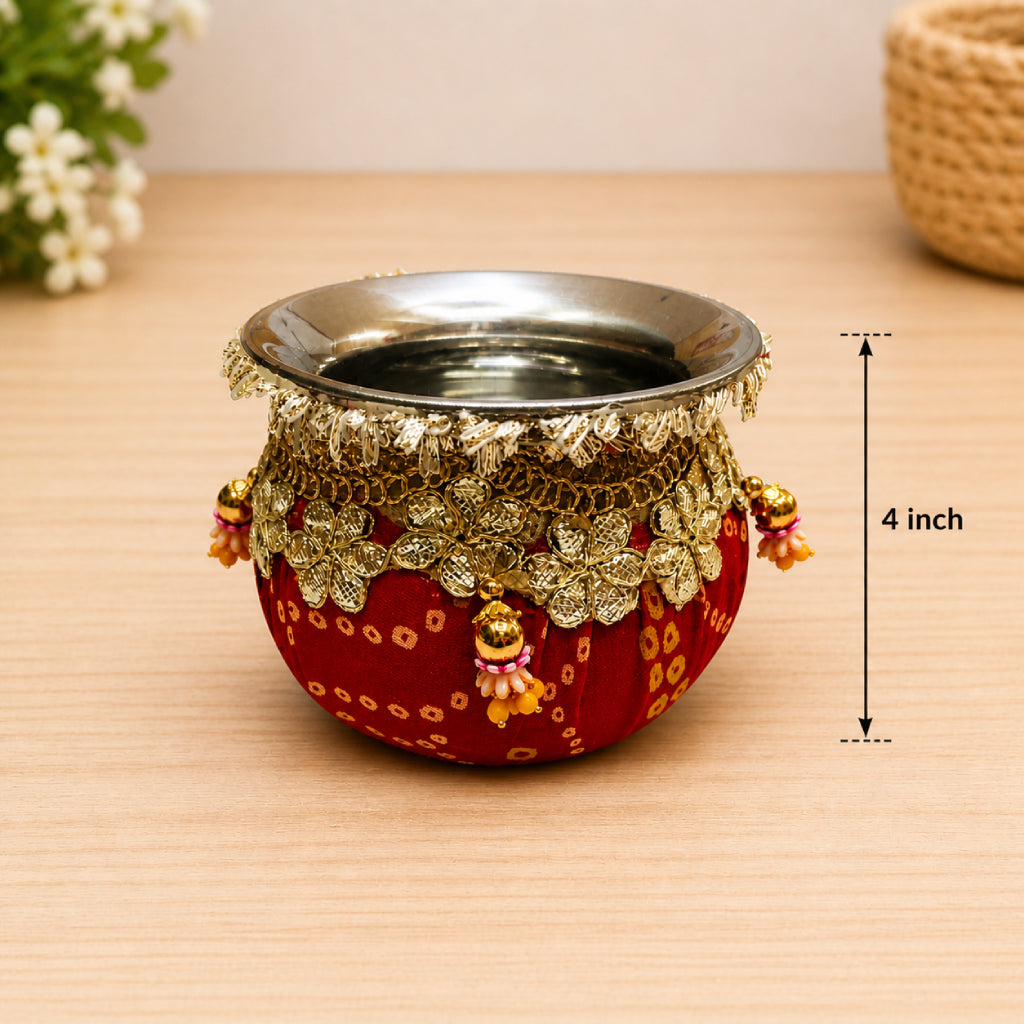Bhandhani Decorative Pooja Thali (13 Inch, Multi-Color, Stainless Steel Base)