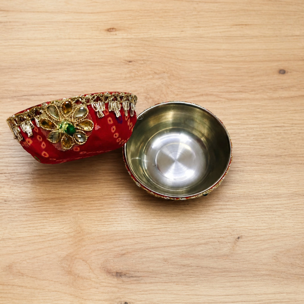 Bhandhani Decorative Pooja Thali (13 Inch, Multi-Color, Stainless Steel Base)