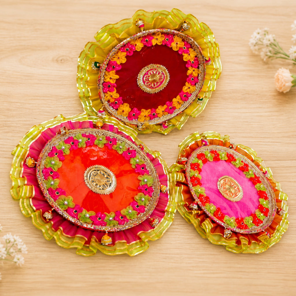 Velvet Decorative Pooja Thali | Multicolor