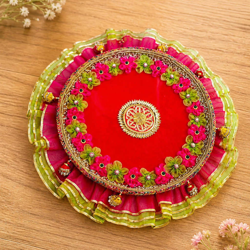 Velvet Decorative Pooja Thali | Multicolor
