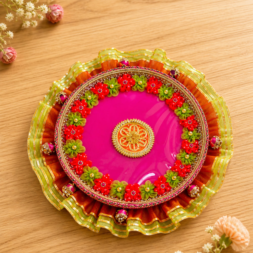 Velvet Decorative Pooja Thali | Multicolor
