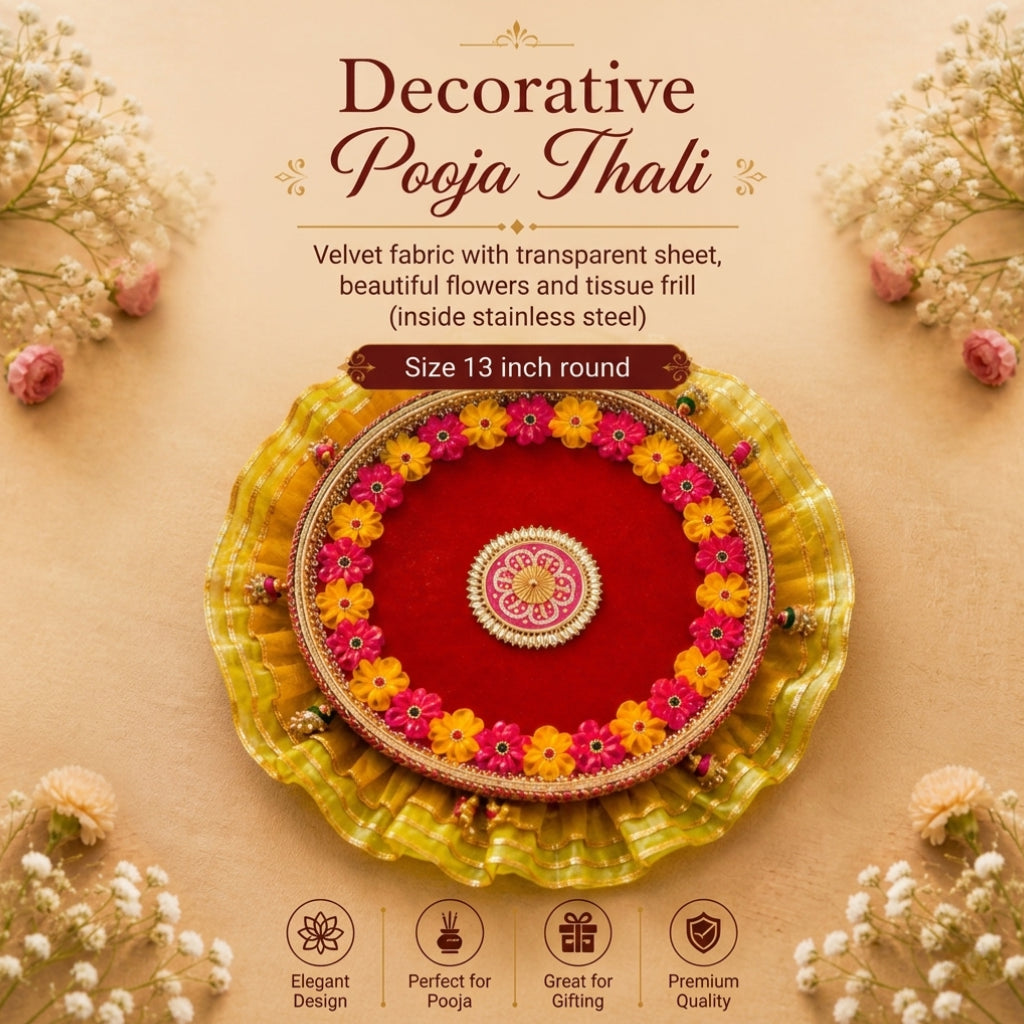 Velvet Decorative Pooja Thali | Multicolor