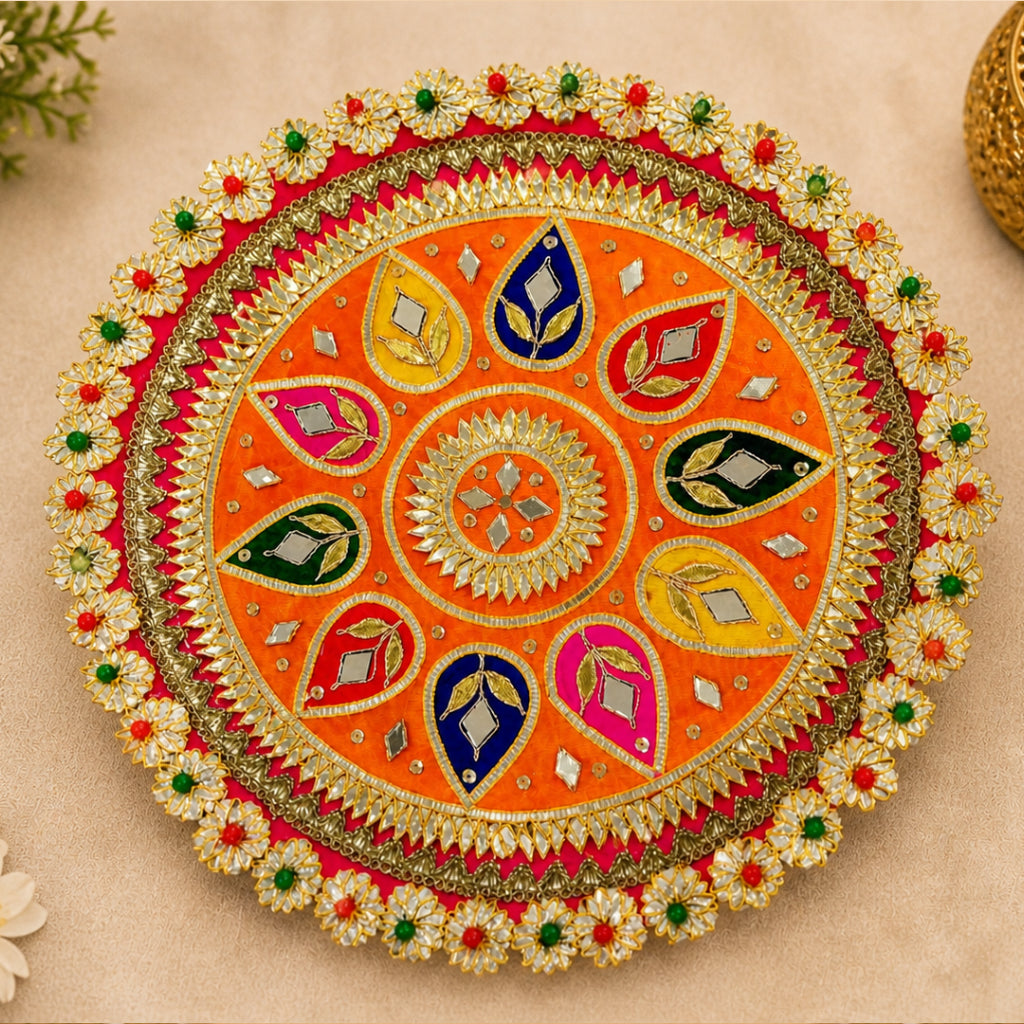 Decorative Pooja Thali (13 Inch, Multi-Color, Handmade)