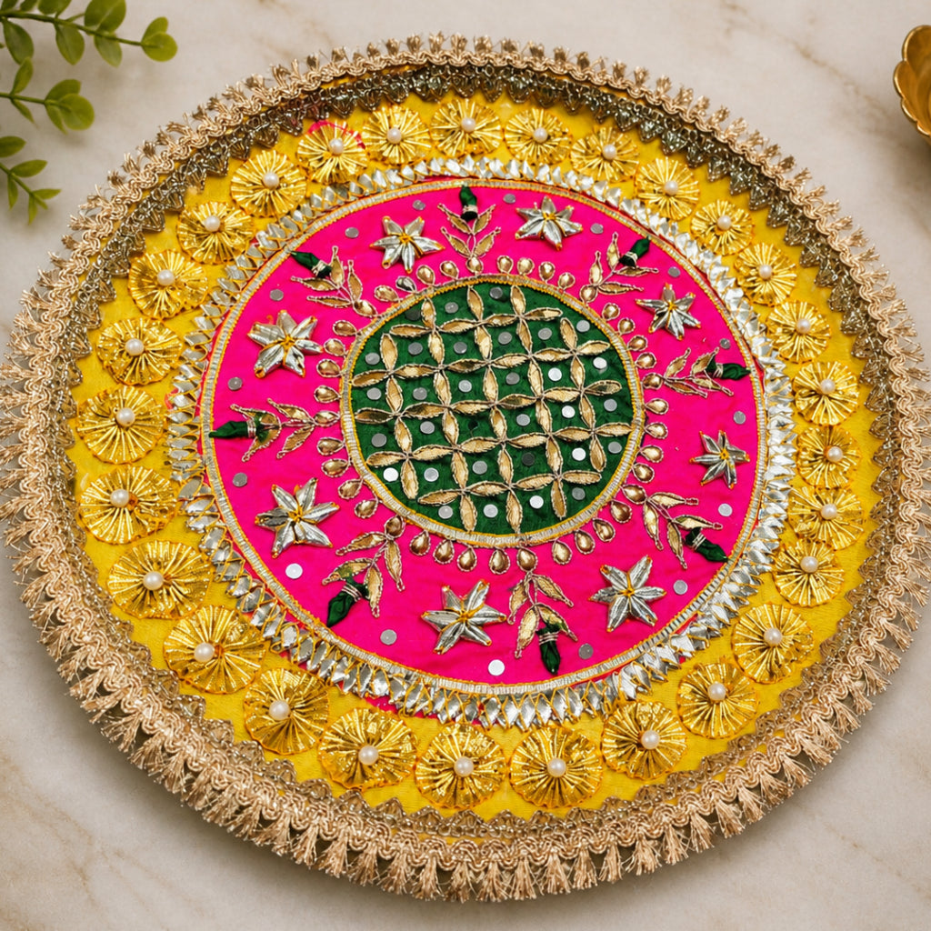 Decorative Pooja Thali (13 Inch, Multi-Color, Handmade)