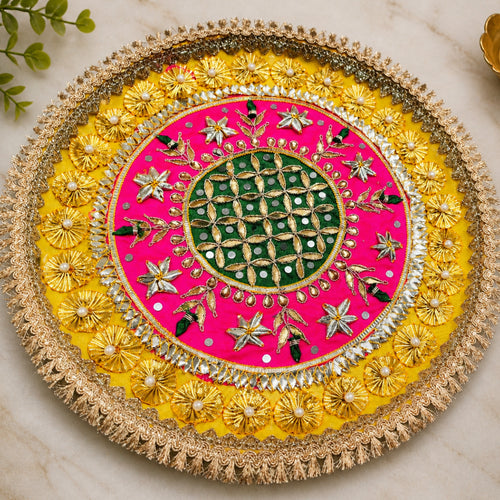 Decorative Pooja Thali (13 Inch, Multi-Color, Handmade)