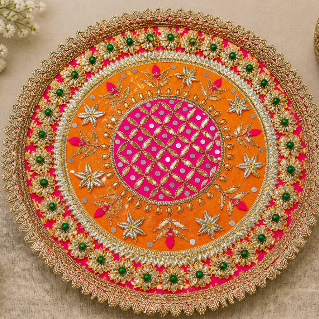 Decorative Pooja Thali (13 Inch, Multi-Color, Handmade)