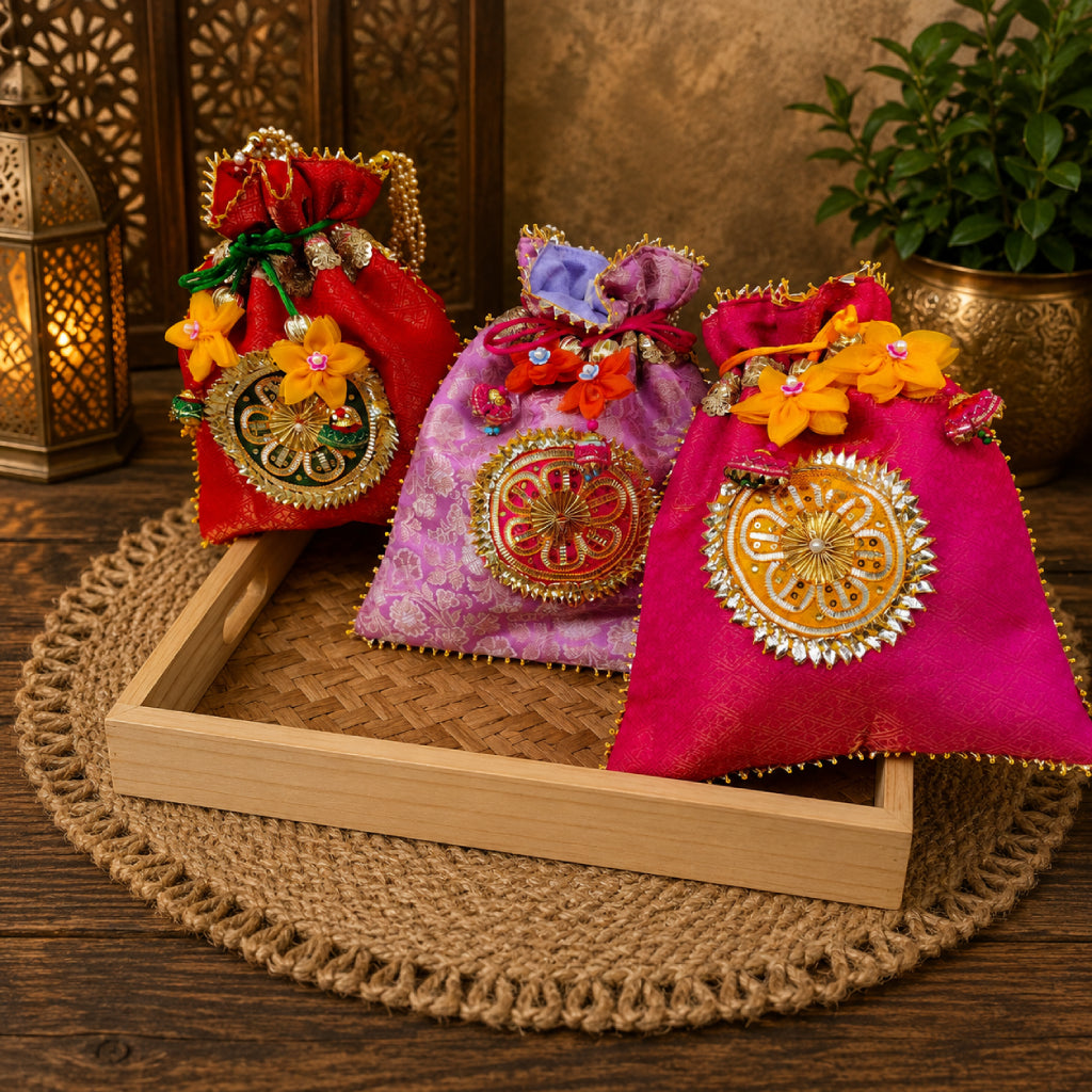 Designer Brocade Potli Bag for Women – Ethnic Pearl Handle Bag