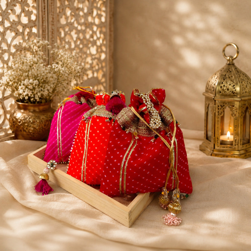 Mothda Potli Bag with Pearl Handle | Ethnic Wedding Clutch Multi-Color