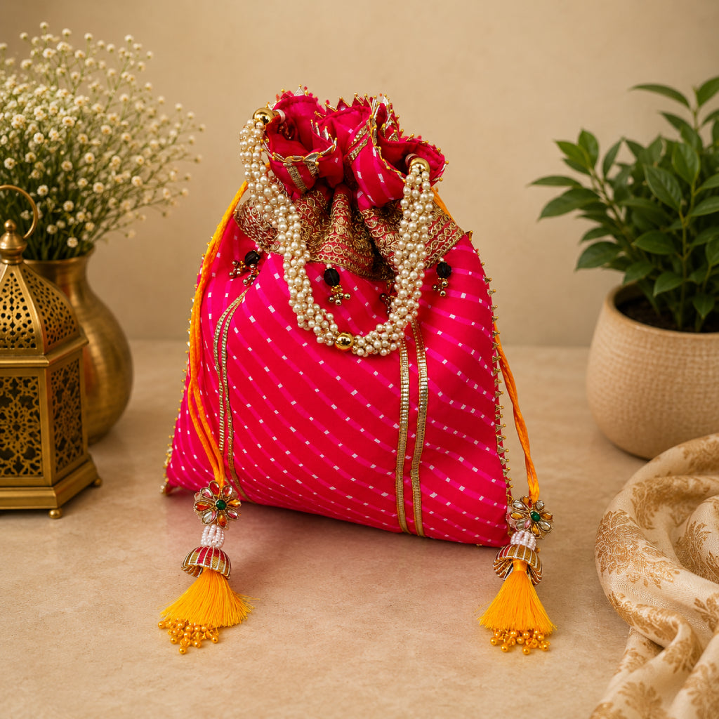 Mothda Potli Bag with Pearl Handle | Ethnic Wedding Clutch Multi-Color