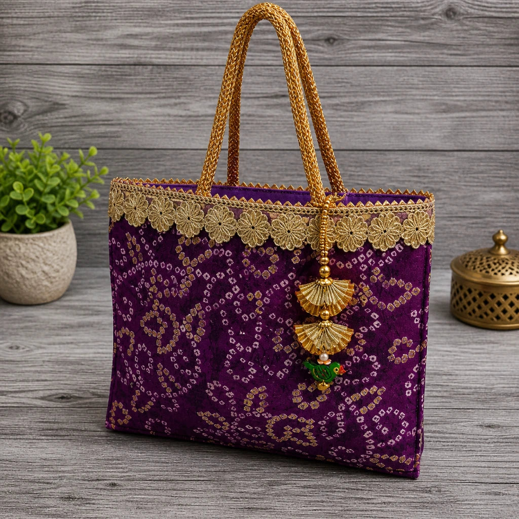 Designer Modal Silk Bandhani Handbag for Women | Multicolor