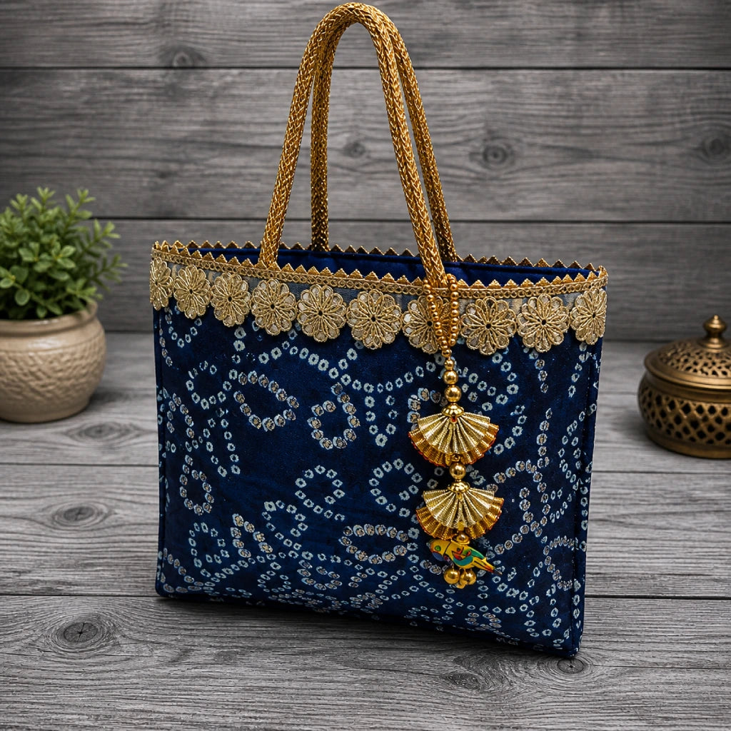 Designer Modal Silk Bandhani Handbag for Women | Multicolor