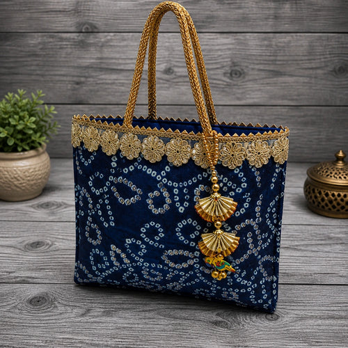 Designer Modal Silk Bandhani Handbag for Women | Multicolor