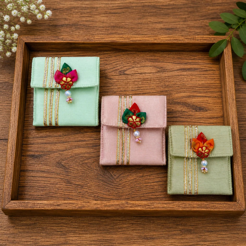 Shagun Pouch – Pink Dupion Gift Pouch with Tassel