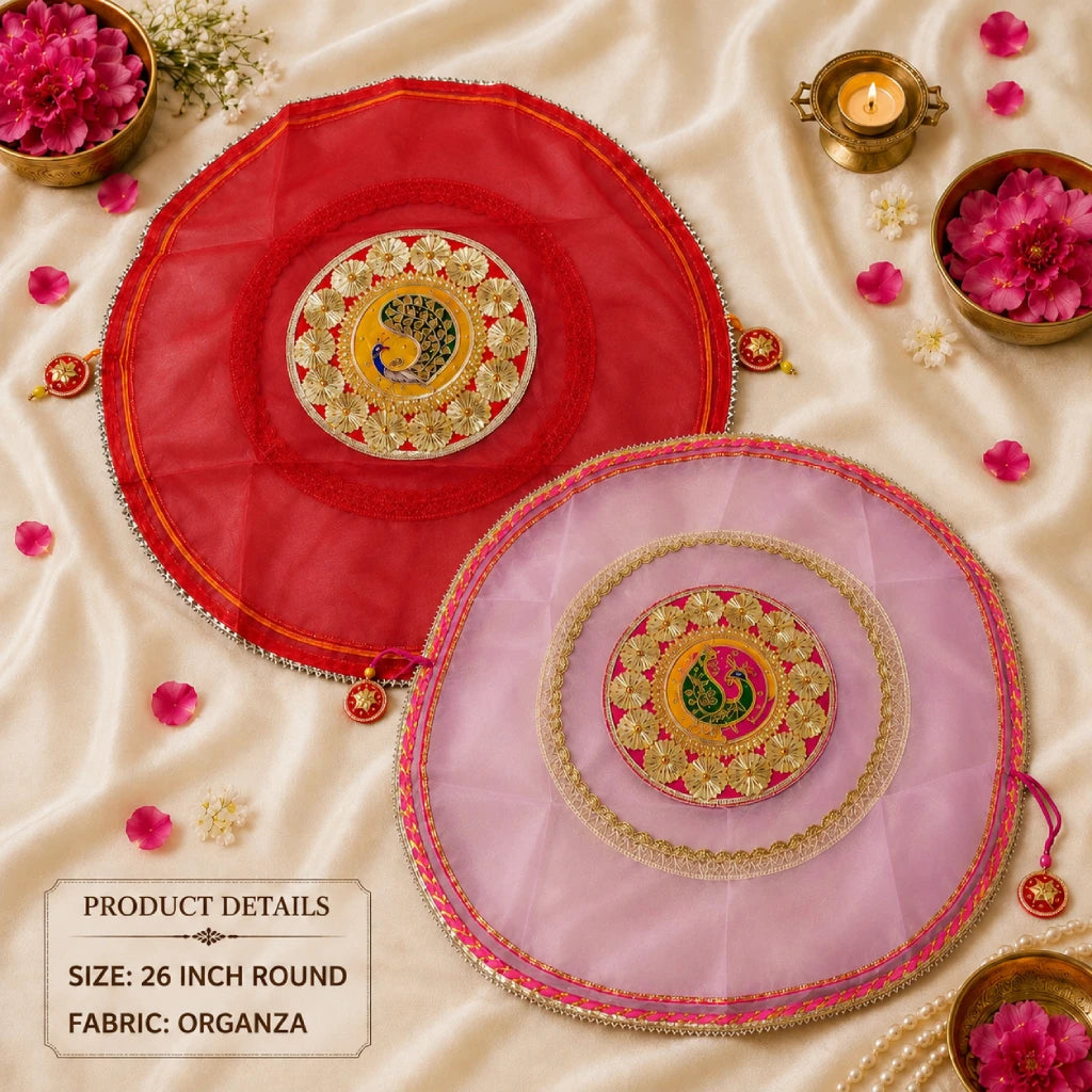 Handmade Pooja Thali Cover with Peacock Design