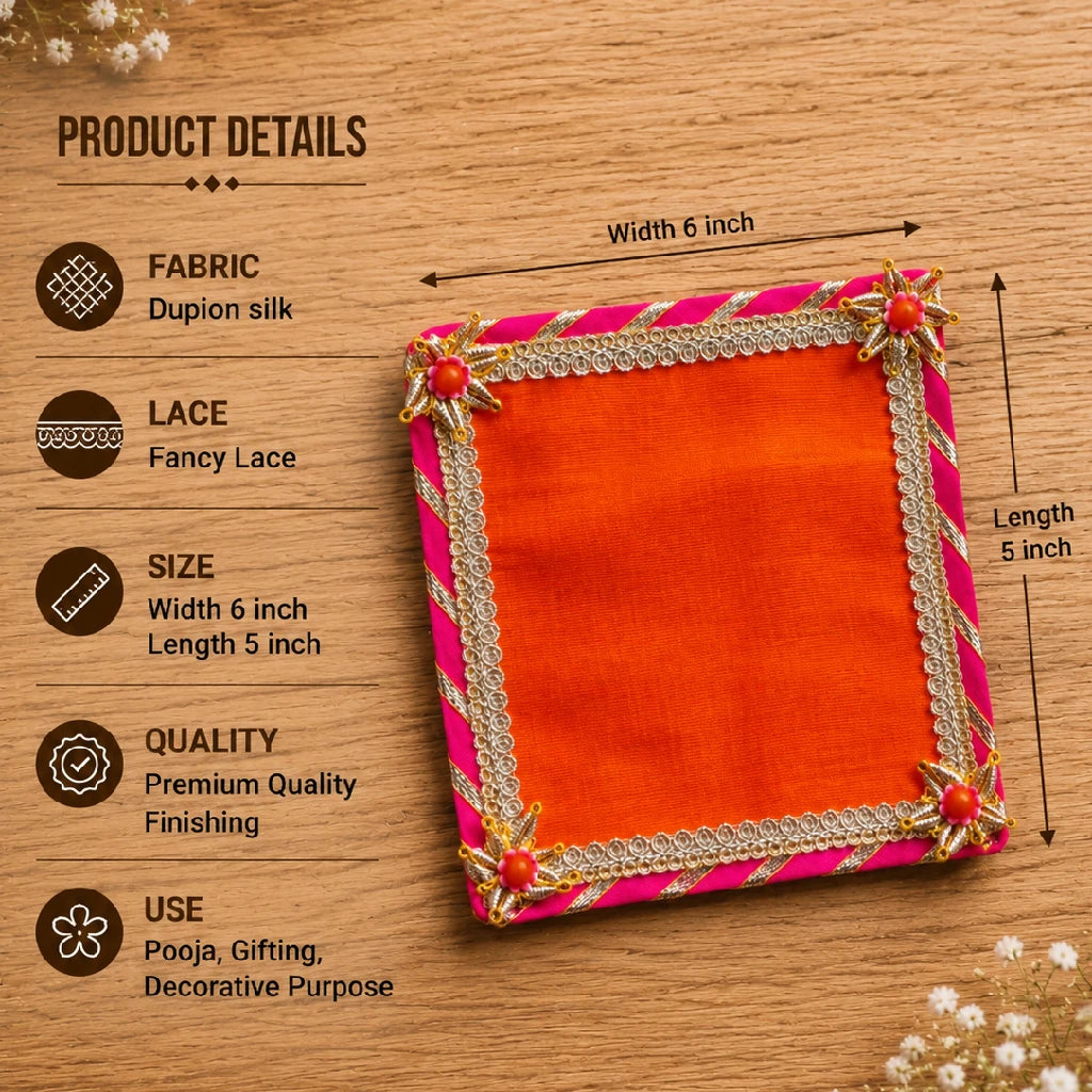 Designer Dupion Silk Pooja Aasan with Fancy Lace