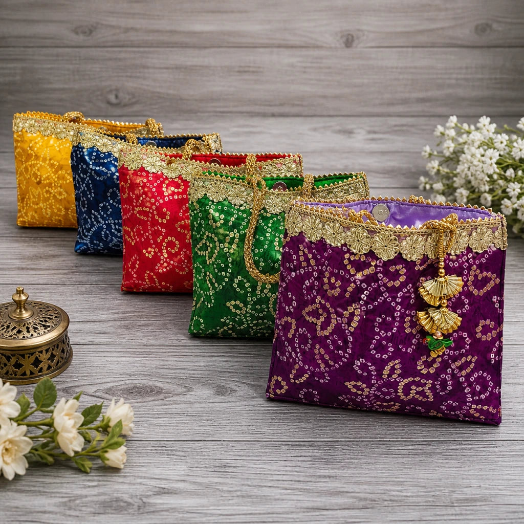 Designer Modal Silk Bandhani Handbag for Women | Multicolor