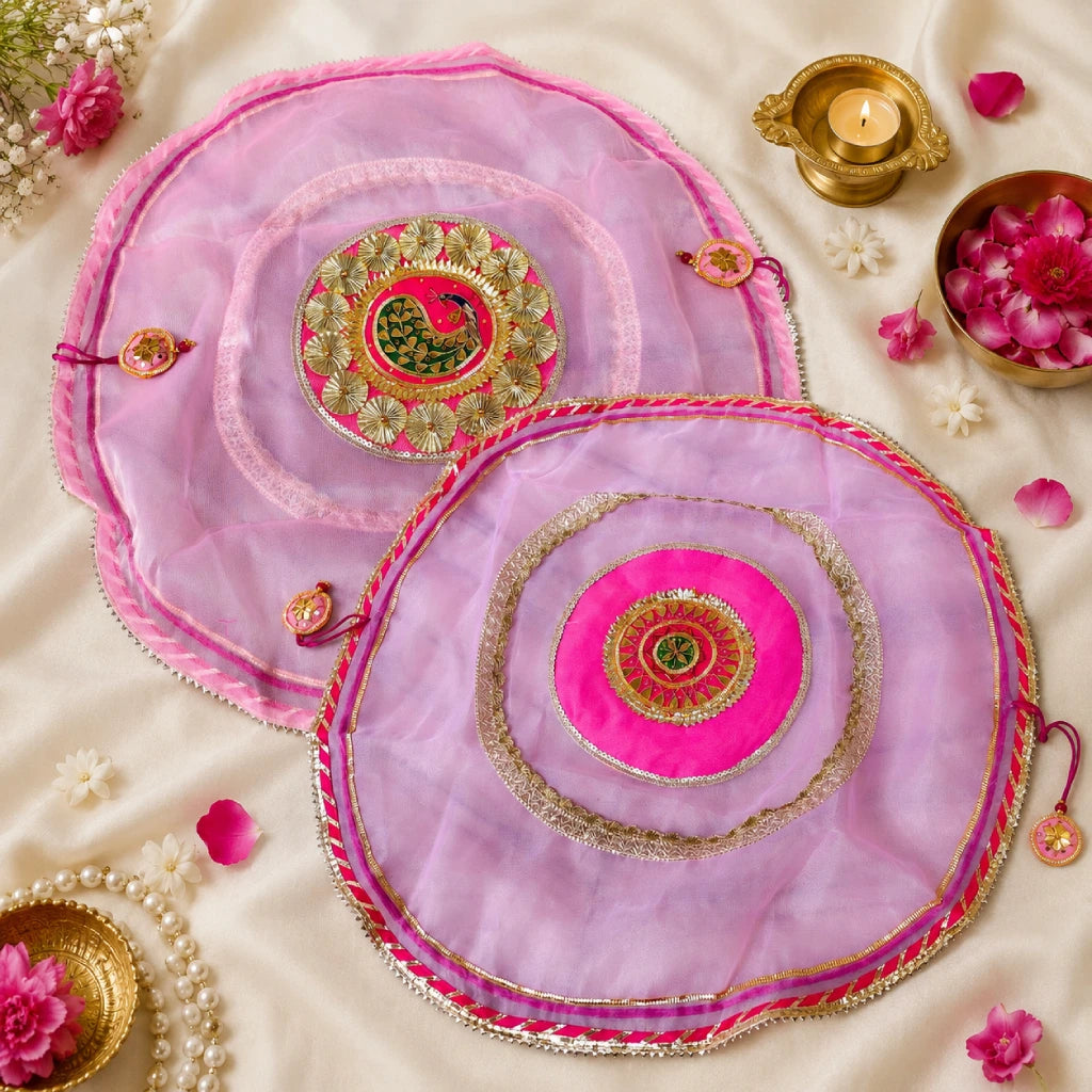 Handmade Pooja Thali Cover with Peacock Design