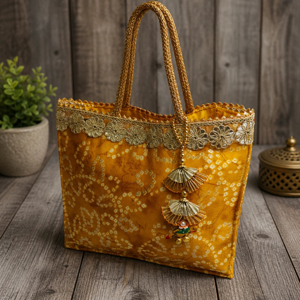 Designer Modal Silk Bandhani Handbag for Women | Multicolor