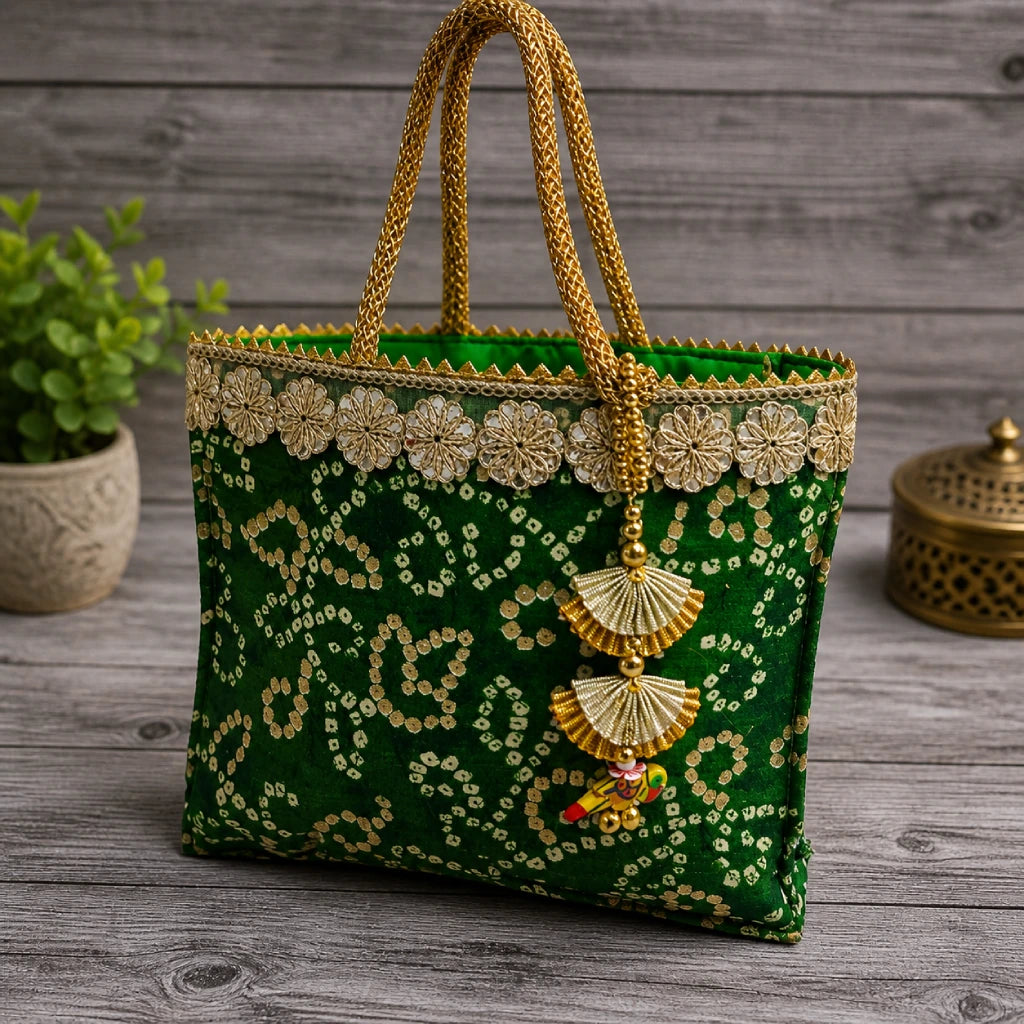 Designer Modal Silk Bandhani Handbag for Women | Multicolor