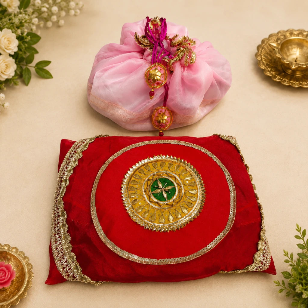 Handmade Pooja Thali Cover with Peacock Design