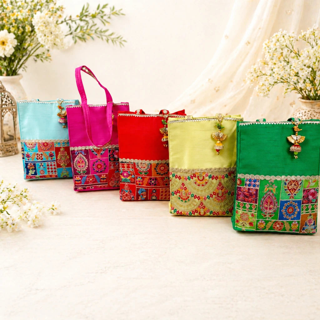 Designer Dupion Silk Ethnic Handbag for Women | Traditional Gift Tote Bag