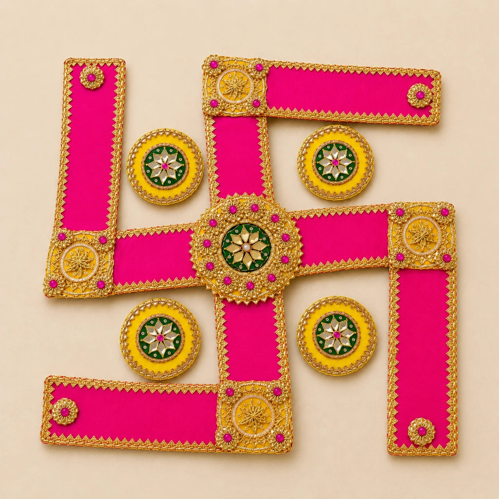 Handmade Swastik Rangoli for Festivals Decor | Multicolor
