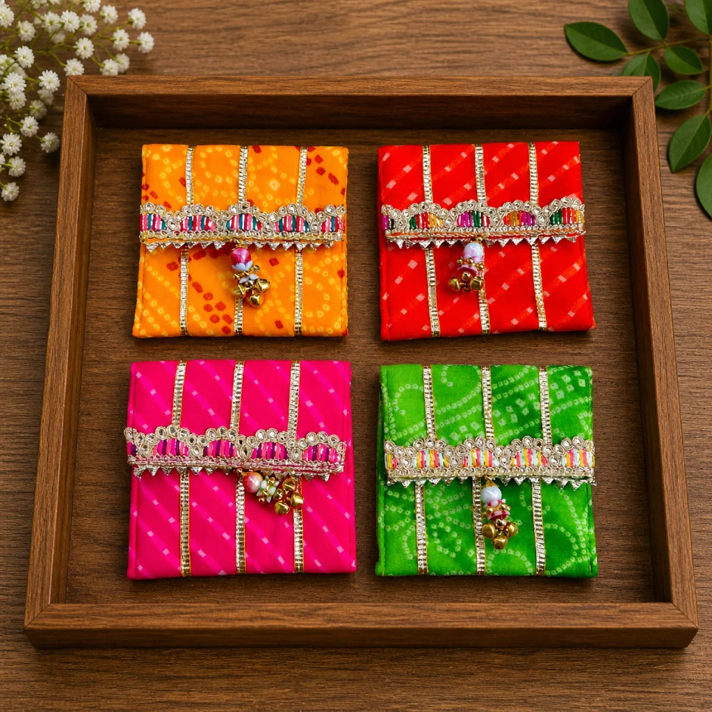 Handmade Shagun Coin Pouch – Orange Bhanej Fabric