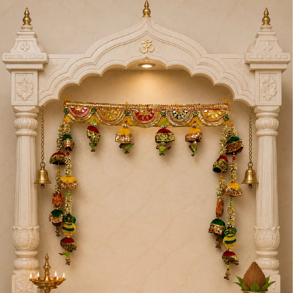 Traditional Mandir Toran with Hanging Tassels – Decorative Puja Door Bandhanwar