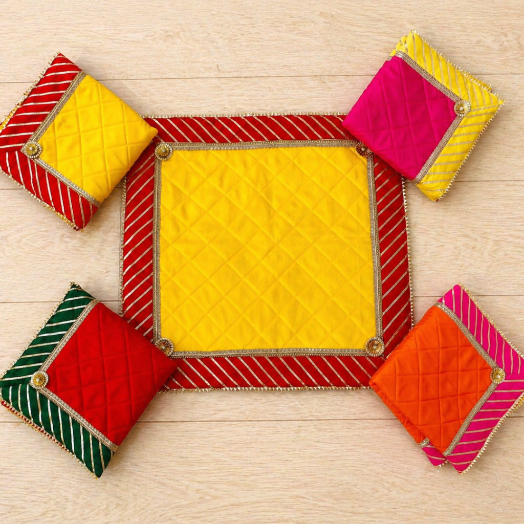 Dupion Silk Chowki Cover with Gota Patti Border (Multi Color Available)