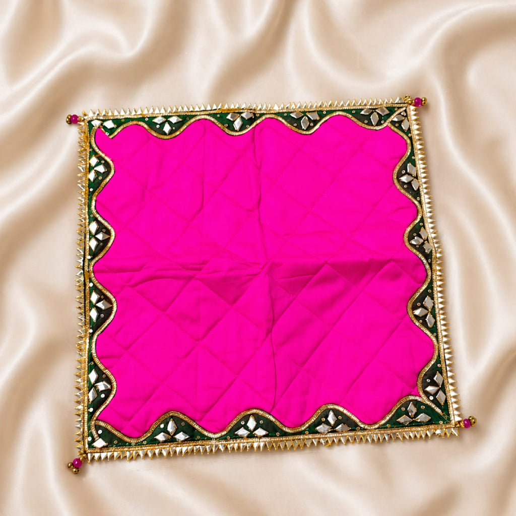 Silk Chowki Cover with Gota Patti Lace – Elegant Pooja Chowki Cloth (Multi-Color Available)