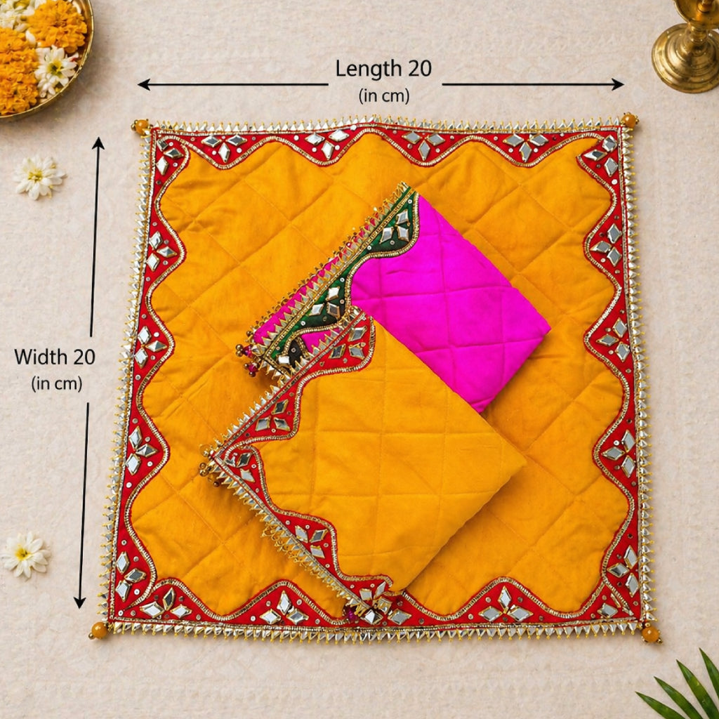 Silk Chowki Cover with Gota Patti Lace – Elegant Pooja Chowki Cloth (Multi-Color Available)