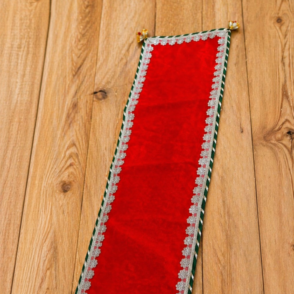 Dupion Fabric Table Runner with Fancy Lace Border & Tassels – Decorative Festive Runner