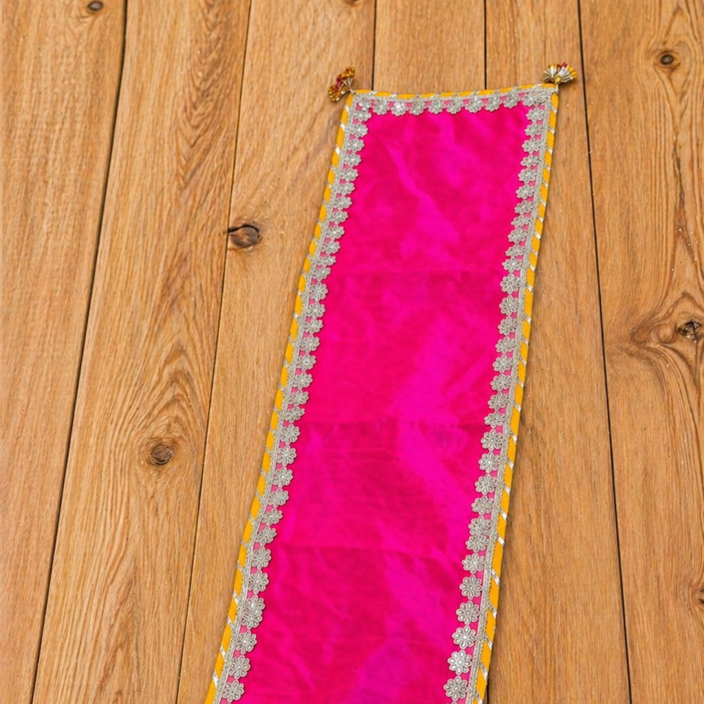 Dupion Fabric Table Runner with Fancy Lace Border & Tassels – Decorative Festive Runner