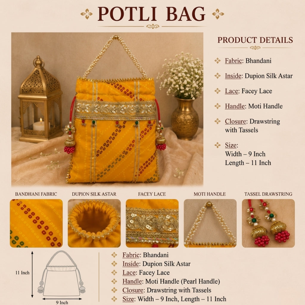 Bandhani Potli Bag with Pearl Handle