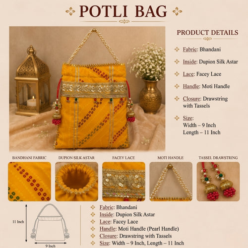 Bandhani Potli Bag with Pearl Handle