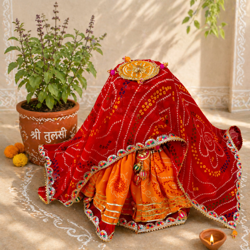 Tulsi Ji Poshaak Bhandani Lehenga Dupatta Set (Multi Color)