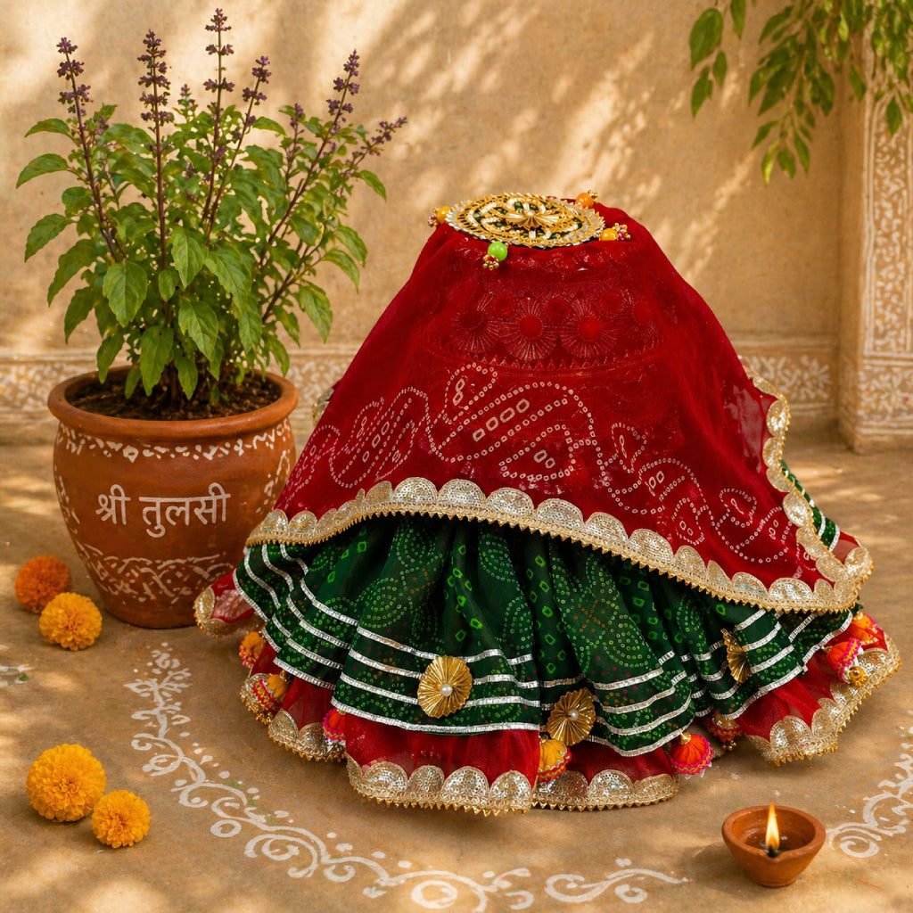 Tulsi Ji Poshaak Bhandani Lehenga Dupatta Set (Multi Color)