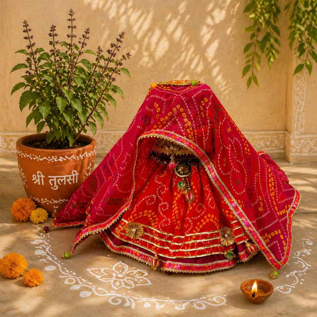 Tulsi Ji Poshaak Bhandani Lehenga Dupatta Set (Multi Color)