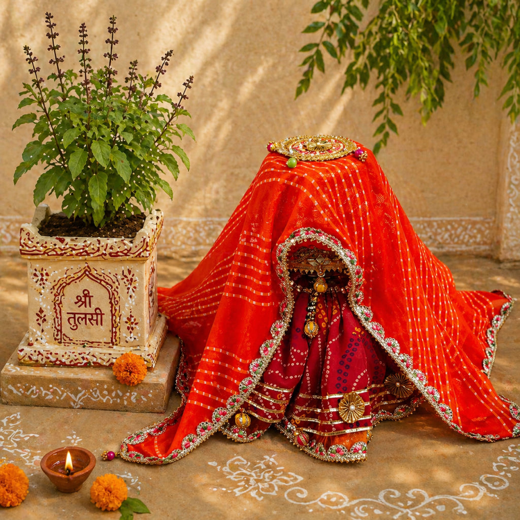Tulsi Ji Poshaak Bhandani Lehenga Dupatta Set (Multi Color)