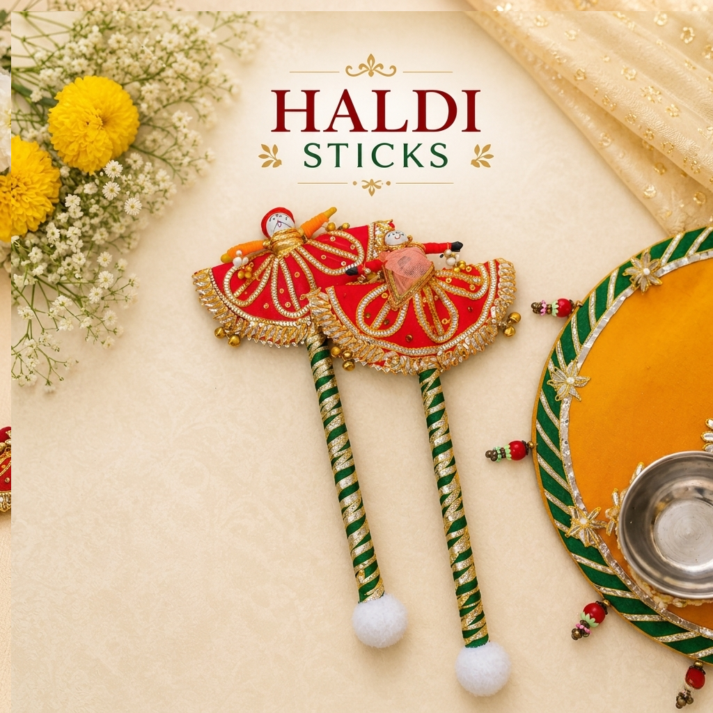 Wedding Haldi Platter Set with Decorative Haldi Sticks – Multi-Color