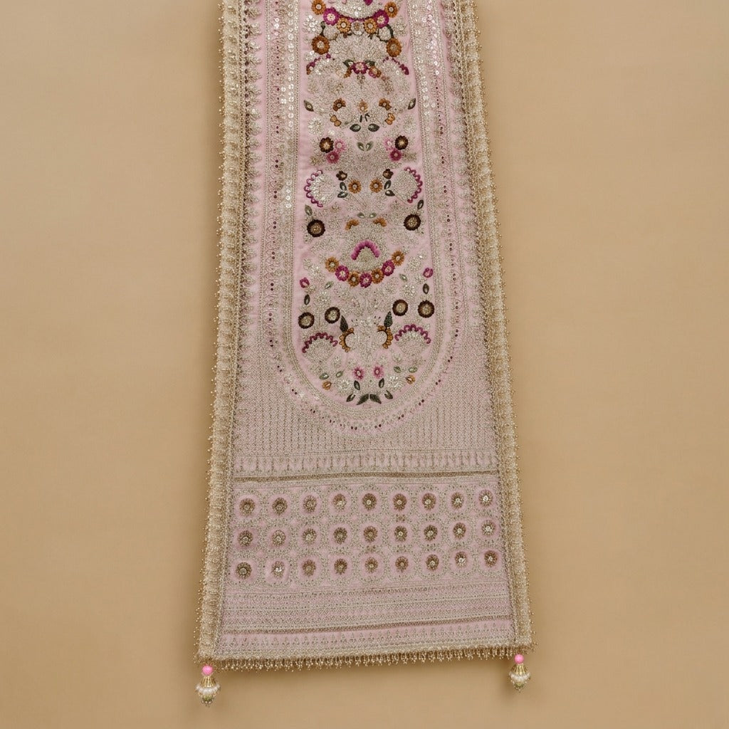 Elegant Pastel Pink Embroidered Wedding Dupatta