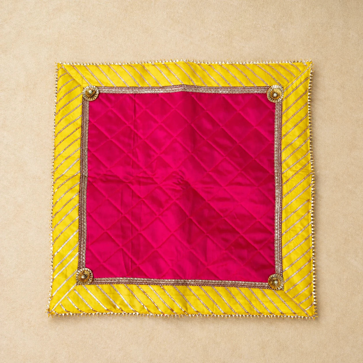 Dupion Silk Chowki Cover with Gota Patti Border (Multi Color Available)