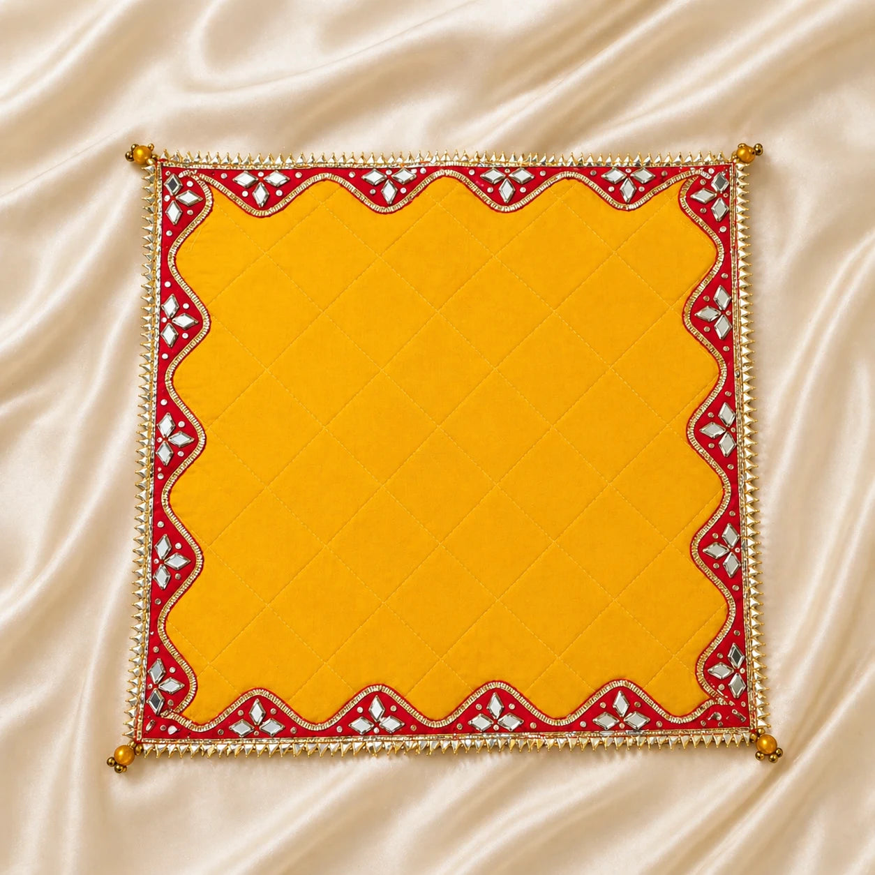 Silk Chowki Cover with Gota Patti Lace – Elegant Pooja Chowki Cloth (Multi-Color Available)