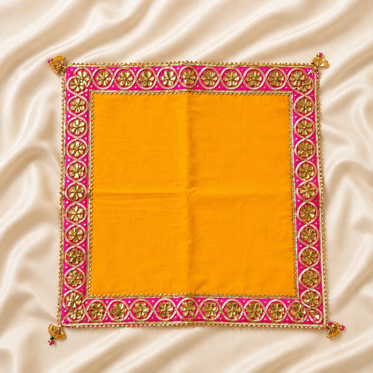Premium Velvet Pooja Mat with Gota Patti Lace & Tassel – Handcrafted Decor