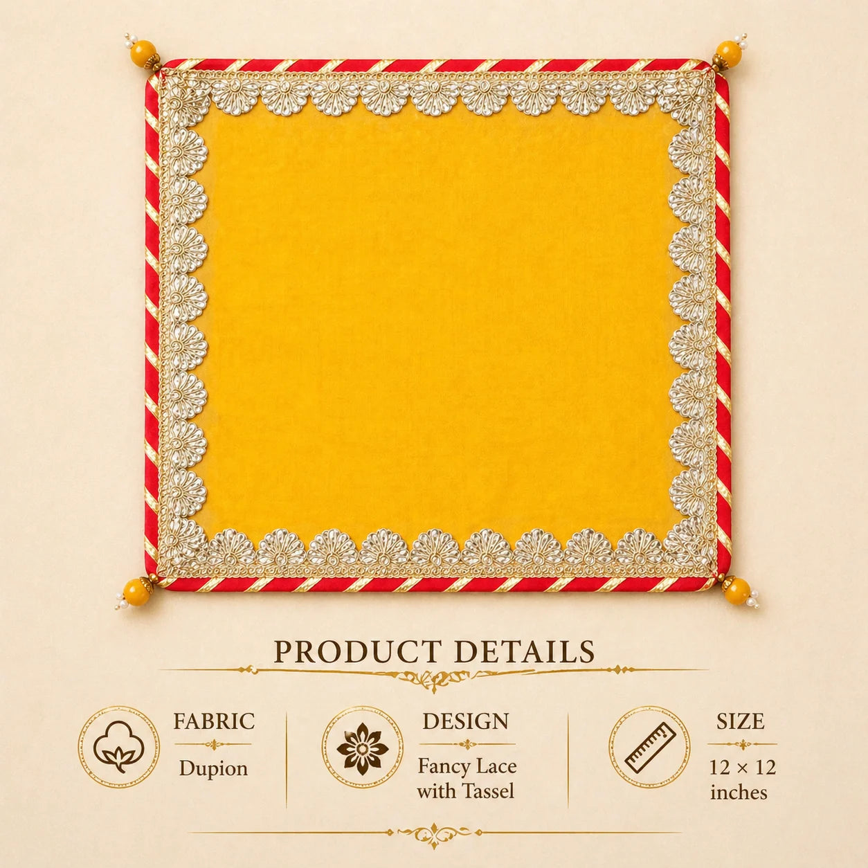 Fancy Lace Chowki Cover with Tassel – Pooja Decor (Multi Color)