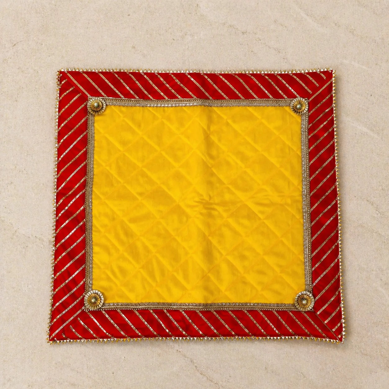 Dupion Silk Chowki Cover with Gota Patti Border (Multi Color Available)