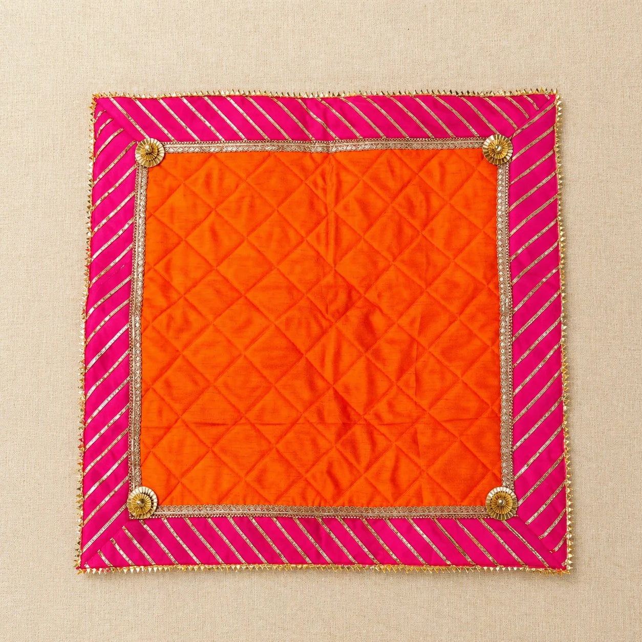 Dupion Silk Chowki Cover with Gota Patti Border (Multi Color Available)