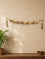 Handcrafted Traditional Gold Mirror Work Toran with Chandni Arches & Red Silk Jhumka Bell Tassels