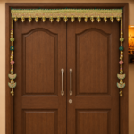 Handcrafted Traditional Green-Gold Embroidered Toran with Pearl Ghungroos & Crescent Moon Side Latkans